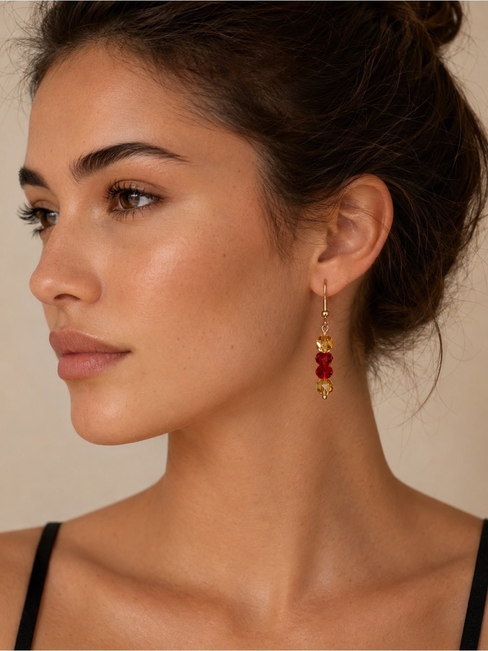Gold-Tone Drop Earrings with Red and Amber Crystal Beads